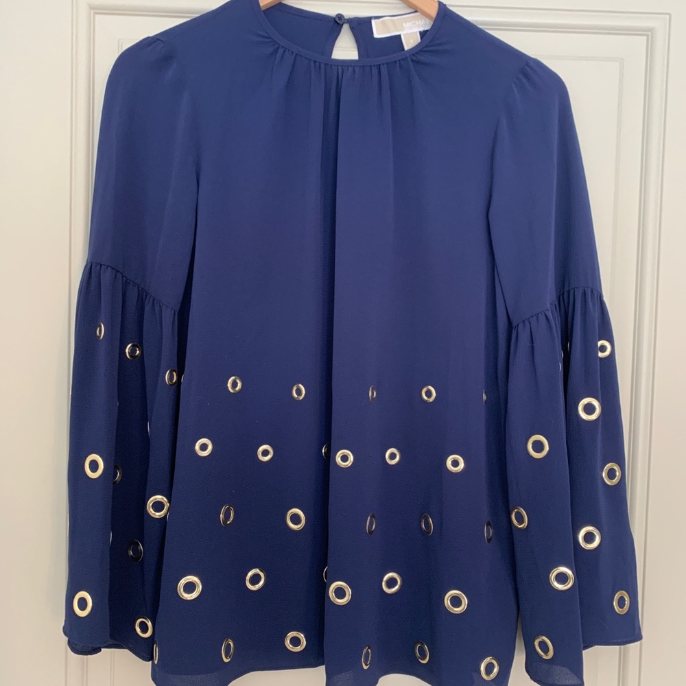 Michael Kors Navy & Gold Blouse